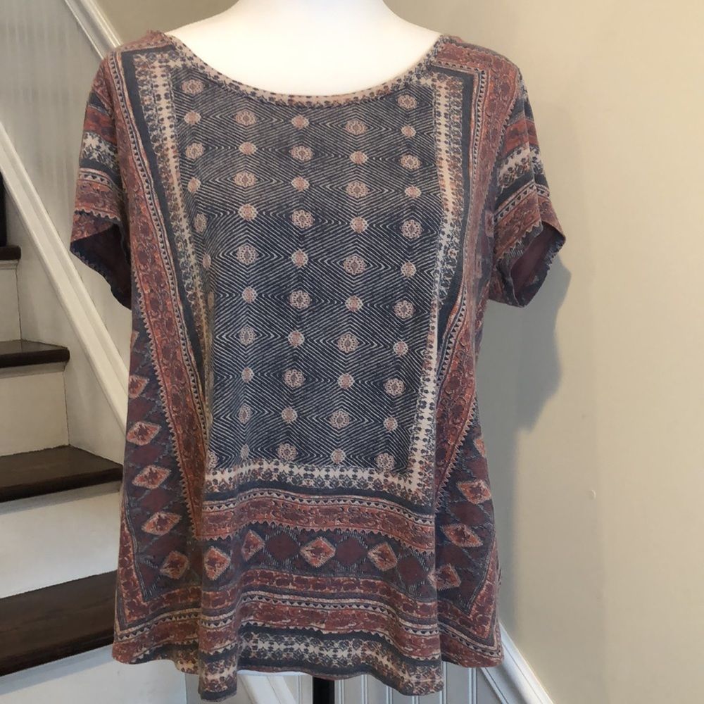LUCKY BRAND Boho Tapestry Dusty Rose Short Sleeve Shirt Size 1X